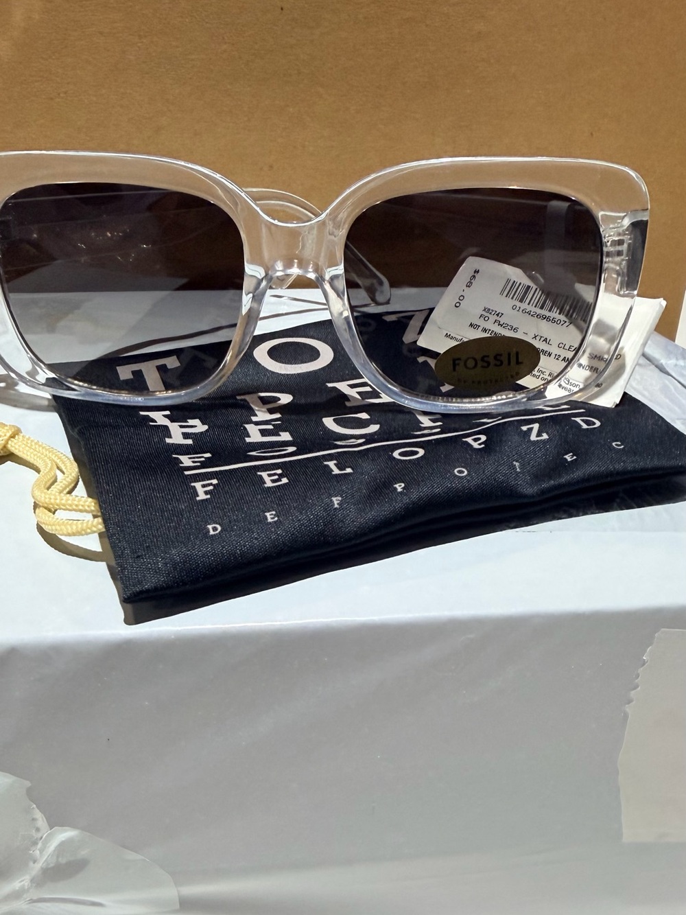 Fossil Women’s Clear Frame Sunglasses with Black Gradient Lenses